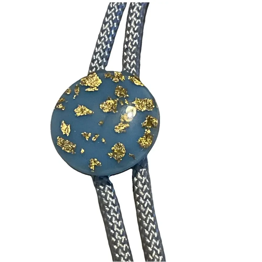 Mid Century Bolo Tie Resin with Gold Flakes BLUE Retro MOD Western - Picture 2 of 3